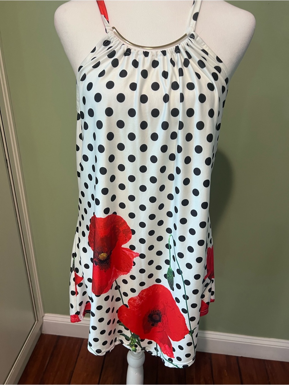 NWT Polka Dot & Red Poppy Halter Tunic
